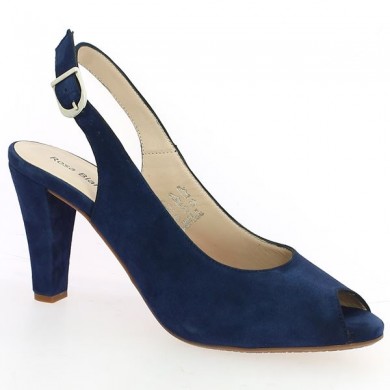 blue velvet pump open front and back 42, 43, 44, 45, profile view