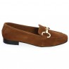 Camel leather loafer with gold chain, large size, side view