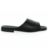 black leather flip-flop, large size woman, side view