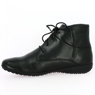 black leather lace-up shoe round toe large women's size, top view