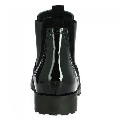 boots noires grande pointure velours et vernis cuir Shoesissime, vue talon