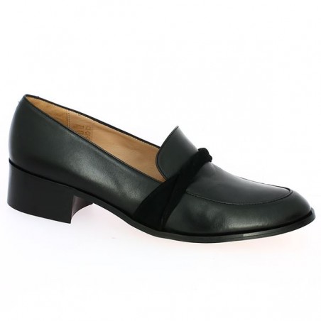 mocassin femme cuir noir drapé velours grande taille, vue profil