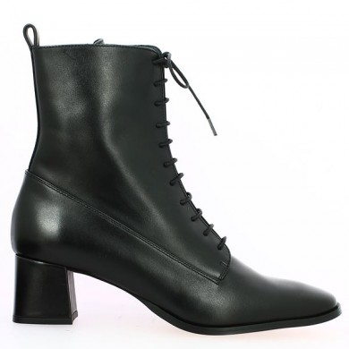 square toe ankle boots lace-up heel black leather large size woman Shoesissime, side view