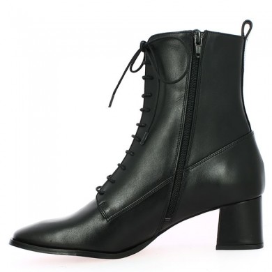 Shoesissime black leather heel square toe boots large size women, side view