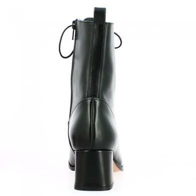 Shoesissime black leather lace-up boots with square toe, women's large size, rear view