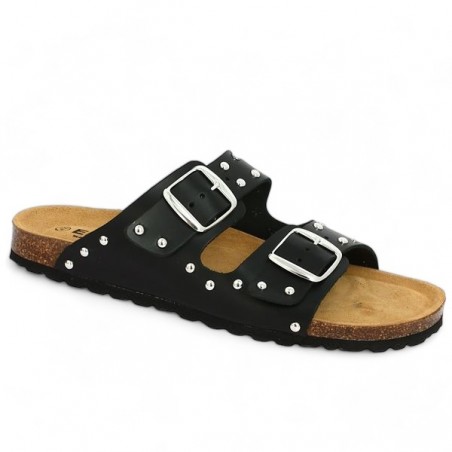 black mule 2 studs large size ergonomic cork sole, profile view