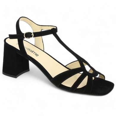 Shoesissime black suede sandal large size woman, profile view
