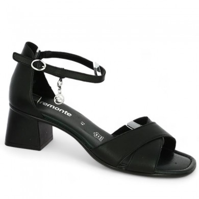 Black leather heeled sandal Remonte D1K50-00, profile view