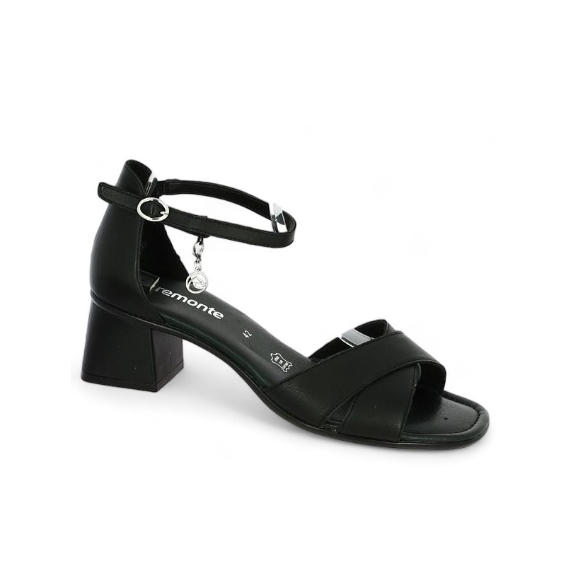 Black leather heeled sandal Remonte D1K50-00, profile view