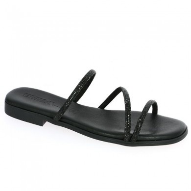 nu-pieds cuir noir strass 42, 43, 44, 45 Shoesissime, profile view