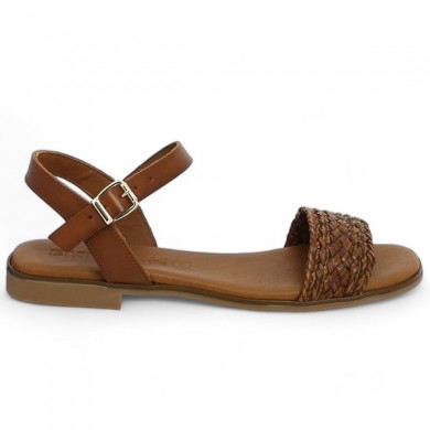 flat sandal 42, 43, 44, 45 braided camel leather, side view