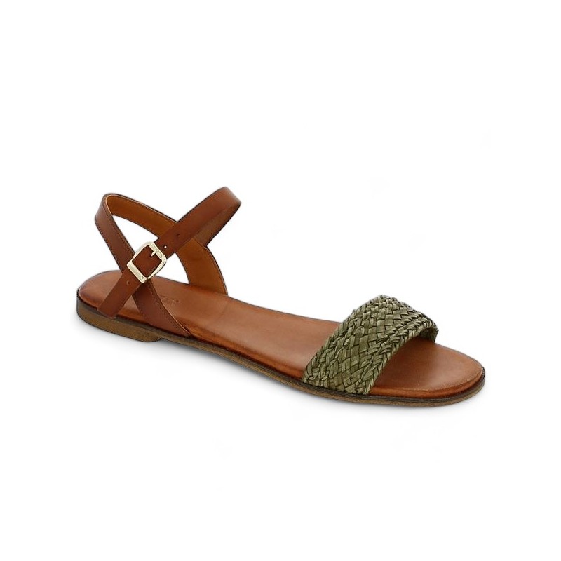 khaki braided sandal, women's large size, profile view