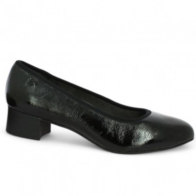 ballerine petit talon vernis noir 43, 44, 45 Tamaris Shoesissime, vue profil