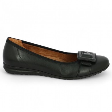 ballerine Gabor grande pointure cuir noir ceinture Shoesissime, vue coté