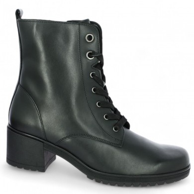 Boots noire à lacets talon carré grande taille femme Gabor, vue profil