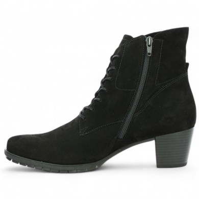 Gabor 42, 43, 44, 42.5 black nubuck ankle boot with laces and small heel, interior view