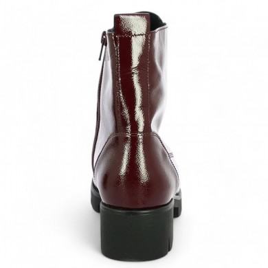 Gabor women's burgundy patent lace-up boots with removable soles, rear view