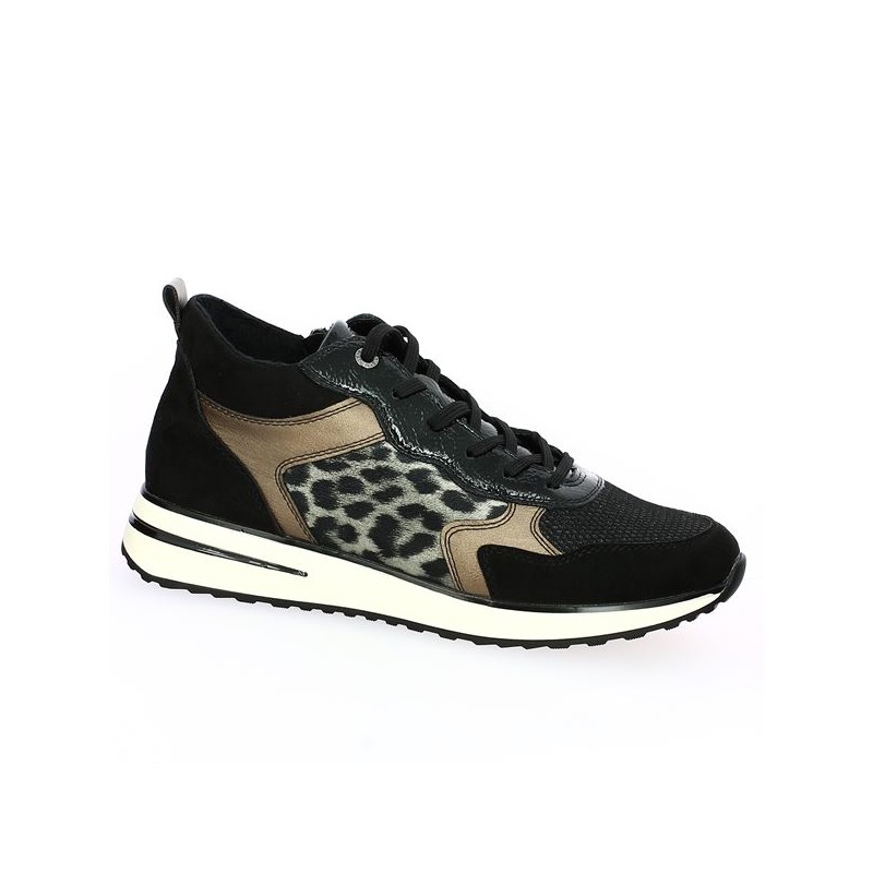 Kelly Sneakers noir et leopard D1G71 03 Chaussures Remonte grande pointure femme Shoesissime