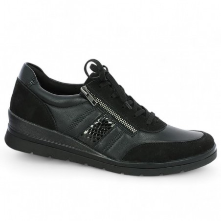 Women's large black wedge heel sneaker R0708-052, profile view