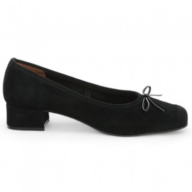 ballerine petit talon velours noir grande taille Folie's, vue coté