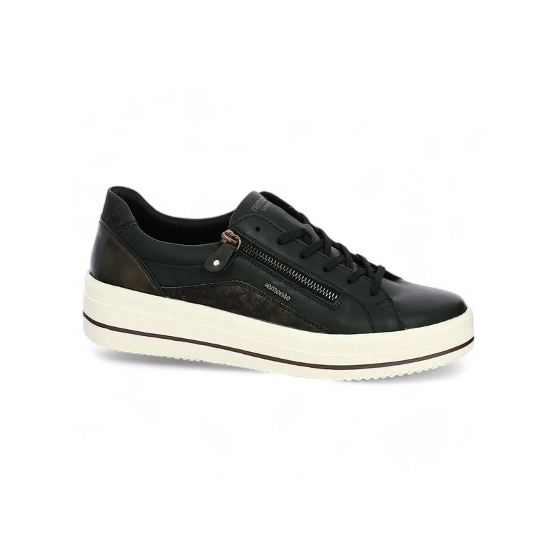 D1C01-03 Remonte women's black sneakers large size, profile view