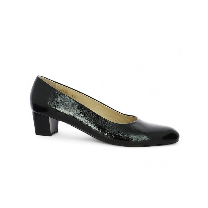 escarpin vernis noir petit talon grande taille Shoesissime, vue profil