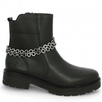 D2285-00 women's black leather chain boots 42, 43, 44, 45 Remonte, profile view