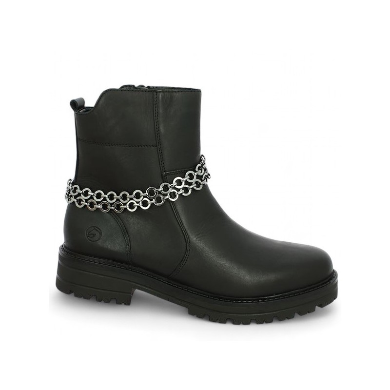 D2285-00 women's black leather chain boots 42, 43, 44, 45 Remonte, profile view