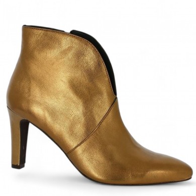 metallic heeled ankle boots large size, profile view