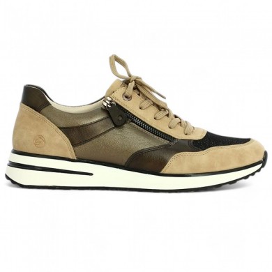 D1G08-91 sneakers 42, 43, 44, 45 Remonte beige - bronze femme, vue coté