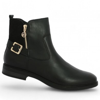 D1U71-00 Remonte black leather flat ankle boot gold jewels 42, 43, 44, 45 Shoesissime, profile view