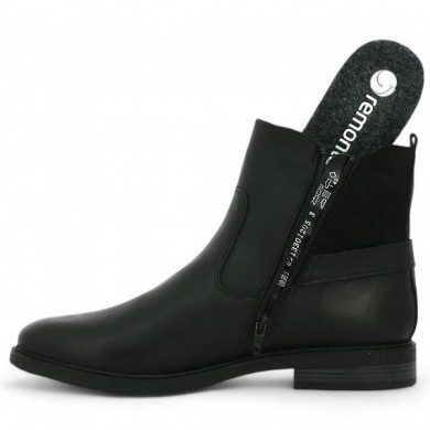 Women's 42, 43, 44, 45 Remonte Shoesissime flat boot in black leather with gold jewels and orthopedic sole, view details