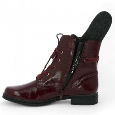 Gabor large round-toe ankle boot burgundy patent laces removable sole, view details