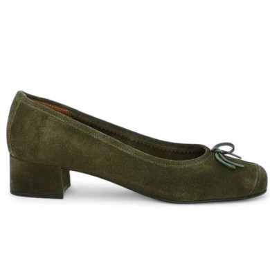 ballerine à talons velours vert kaki grande taille femme Shoesissime, vue coté