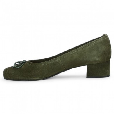 Shoesissime women's khaki green velvet small heel high heel walker, inside view