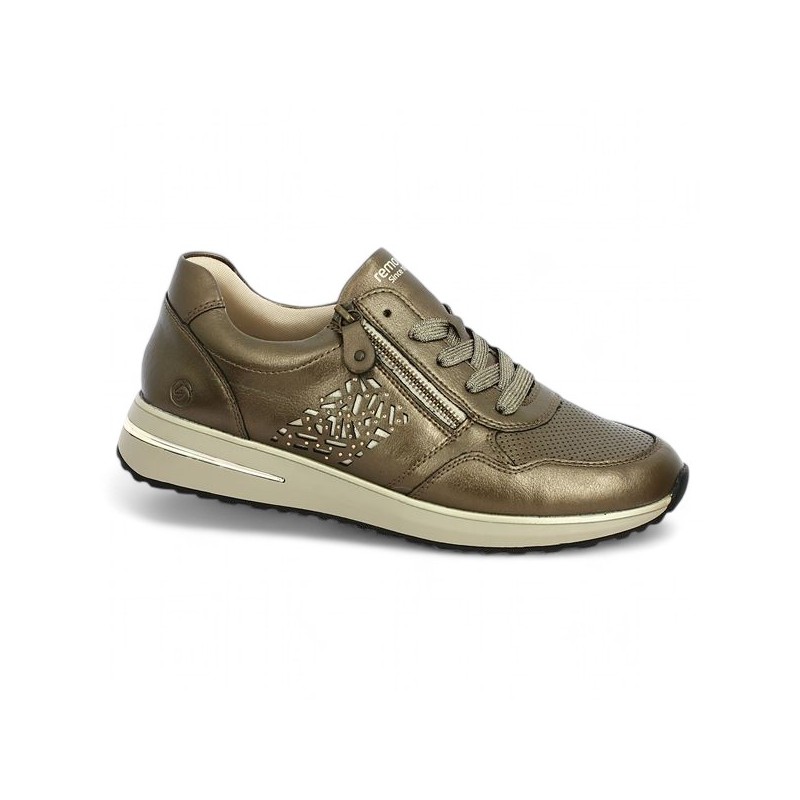 D1G00-90 bronze leather sneakers Remonte grande taille femme Shoesissime, profile view