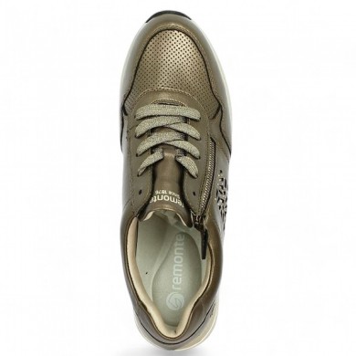 Remonte Shoesissime large size bronze leather sneakers for women, top view