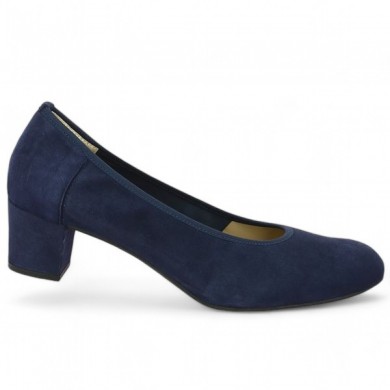 escarpin velours bleu marine petit talon femme 42, 43, 44, 45 Shoesissime, vue profil