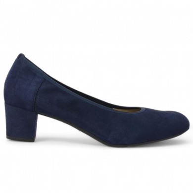 escarpin grande taille velours bleu marine petit talon femme Shoesissime, side view