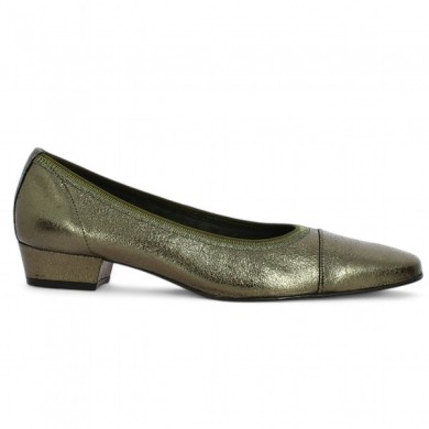 chaussure petit talon femme grande taille vert bronze Shoesissime, vue coté