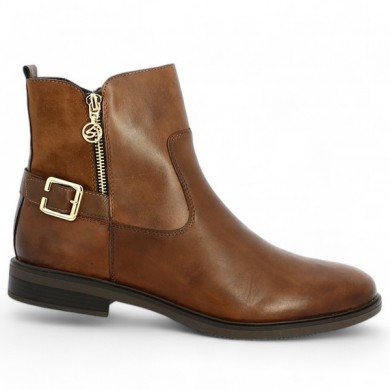 D1U71-22 bottines cuir camel 42, 43, 44, 45 bijoux dorés Remonte, vue profil