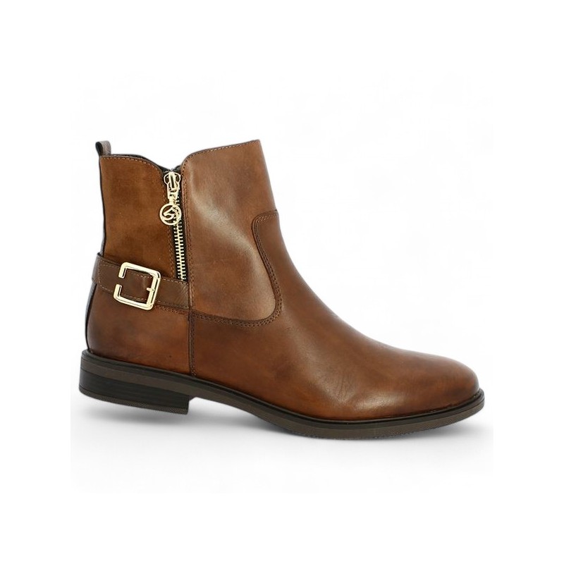 D1U71-22 bottines cuir camel 42, 43, 44, 45 bijoux dorés Remonte, vue profil