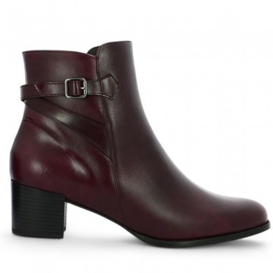 boots cuir bordeaux grande taille femme petit talon Shoesissime, vue coté