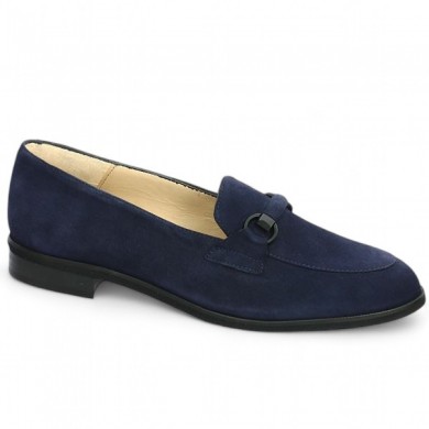 mocassin velours bleu femme grande taille Shoesissime, vue profil