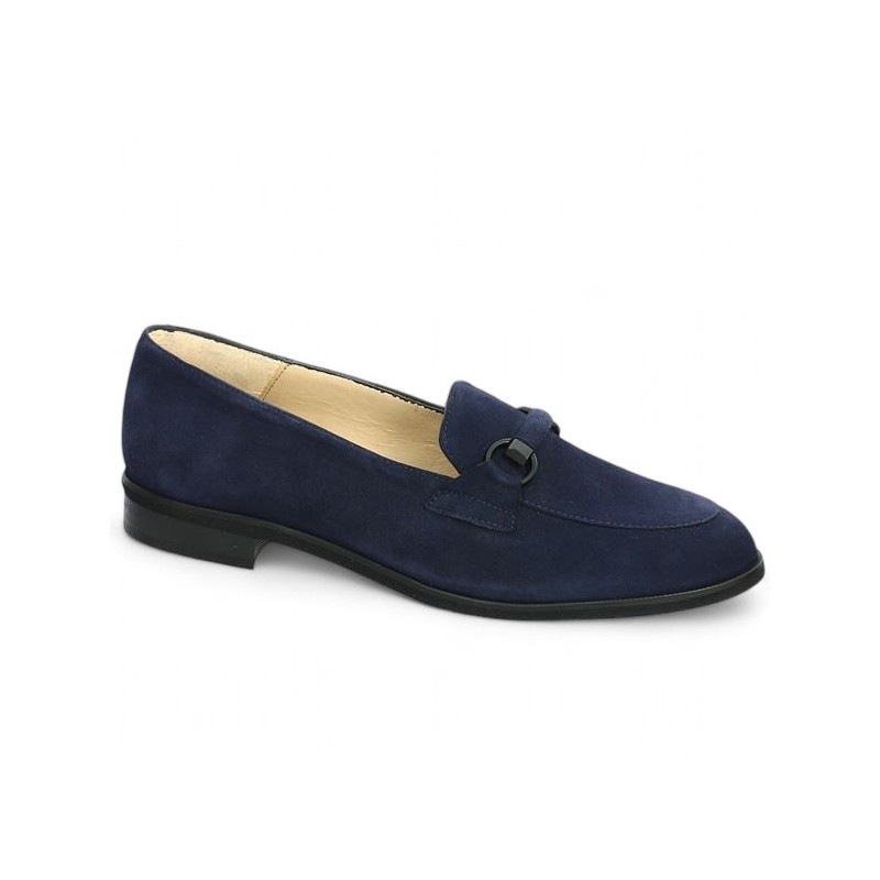 mocassin velours bleu femme grande taille Shoesissime, vue profil