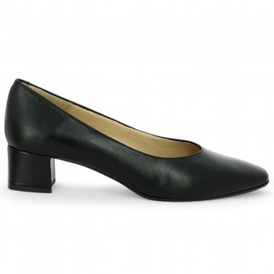 trotteur cuir noir petit talon classique femme grande taille Shoesissime, side view