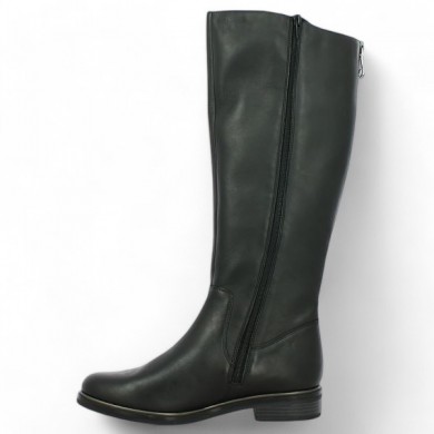 Women's 42, 43, 44, 45 flat adjustable black leather calf boot, inside view