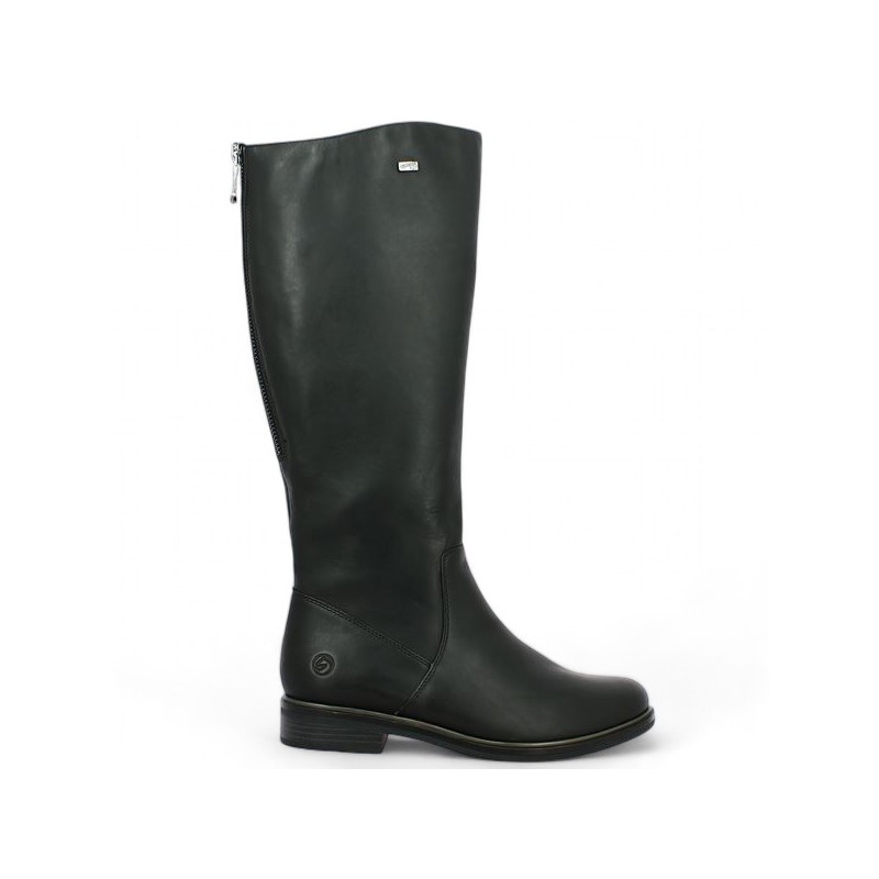 D8391-00 Women's flat black leather boots 42, 43, 44, 45 Remonte, side view