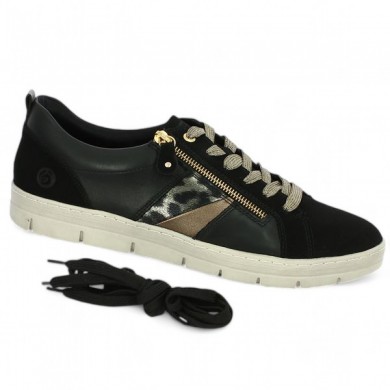 D5833-03 women's black and leopard Remonte 42, 43, 44, 45 Shoesissime tennis shoe, profile view