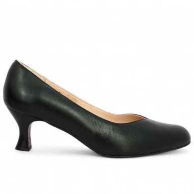 Shoesissime black leather pump with large coil heel for women, side view